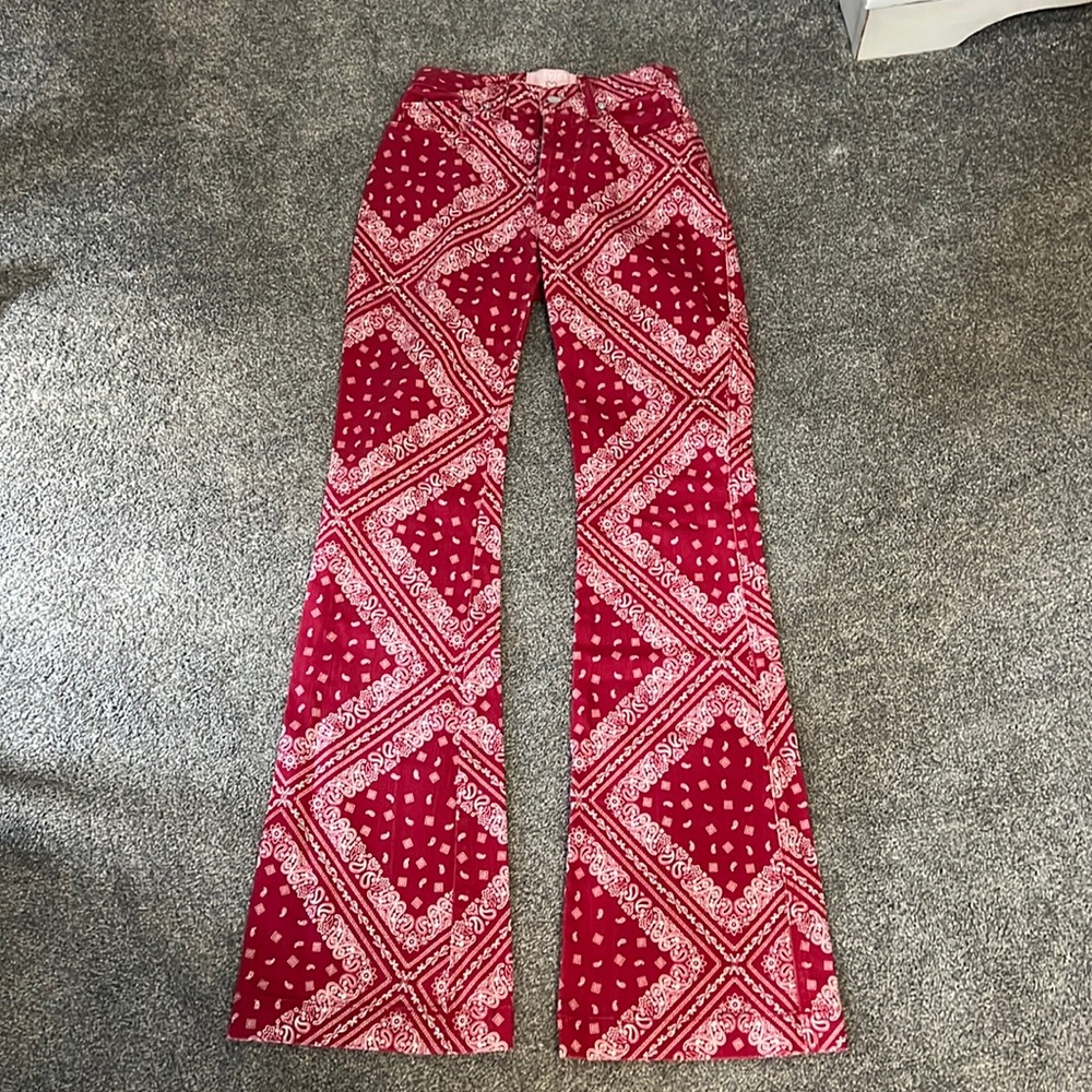 Revice Red Bandana-Style Flare Jeans Size 25